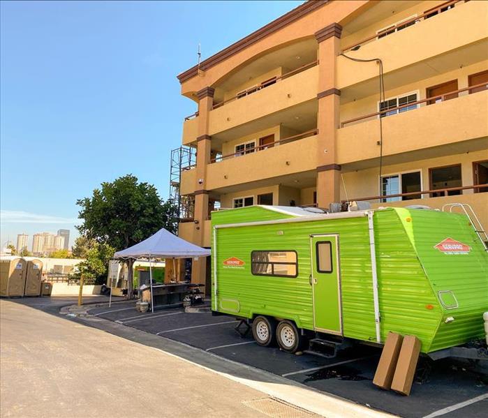 SERVPRO trailer parked outside a San Ysidro business